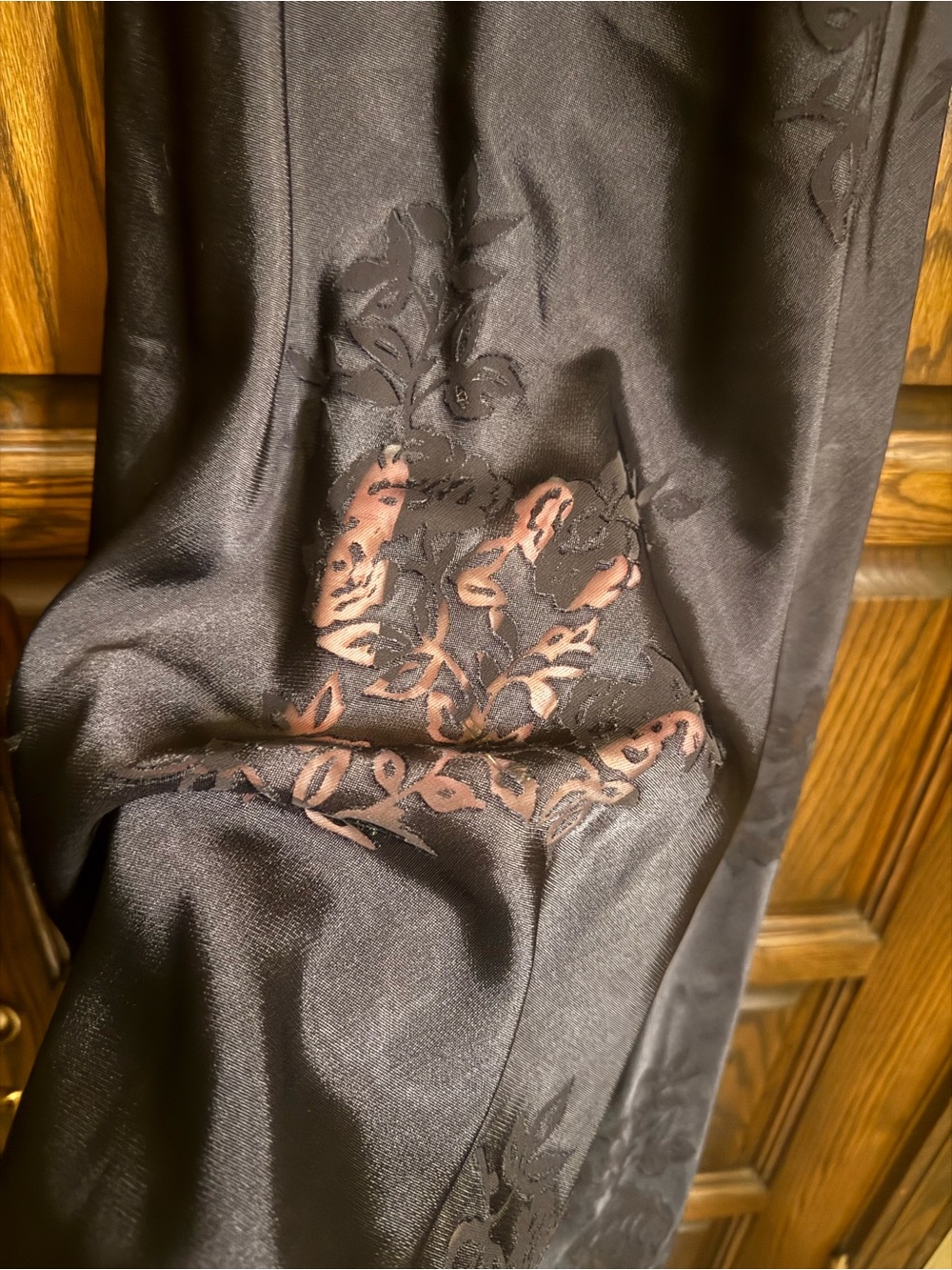 Jones New York Collection Black Satin Floral Flocked Slip Dress - Picture 3 of 4